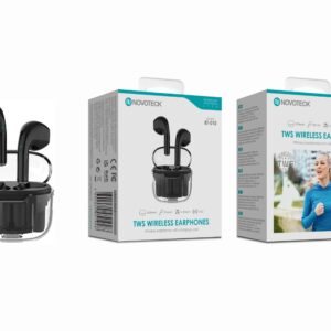 Auriculares Bluetooth TWS Negro BT-010 – Estojo de Carregamento Transparente, Design Moderno