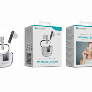 Auriculares Bluetooth TWS Branco BT-012 – Design Transparente, Estojo Compacto
