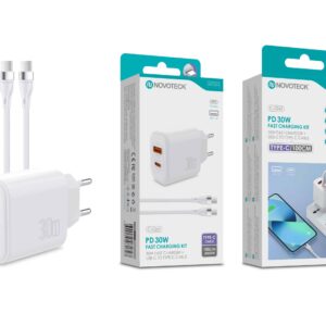 Kit Carregador Rápido PD 30W com Cabo USB-C para USB-C 100cm – Modelo C-026T Branco