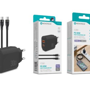 Kit Carregador Rápido PD 30W com Cabo USB-C para USB-C 100cm – Modelo C-026T Negro