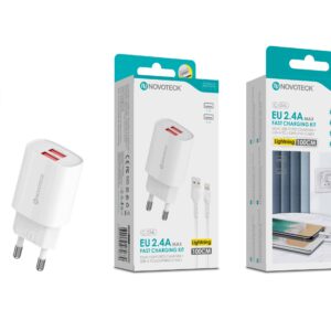 Kit Carregador Rápido USB Duplo 2.4A com Cabo Lightning 100cm – Modelo C-034L