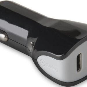 Carregador de Automóvel USB-C 17W (Preto) - CELLY