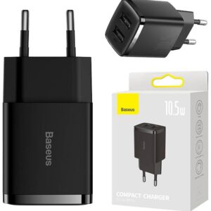 Carregador Compact Duplo USB 10.5W (Preto) - BASEUS