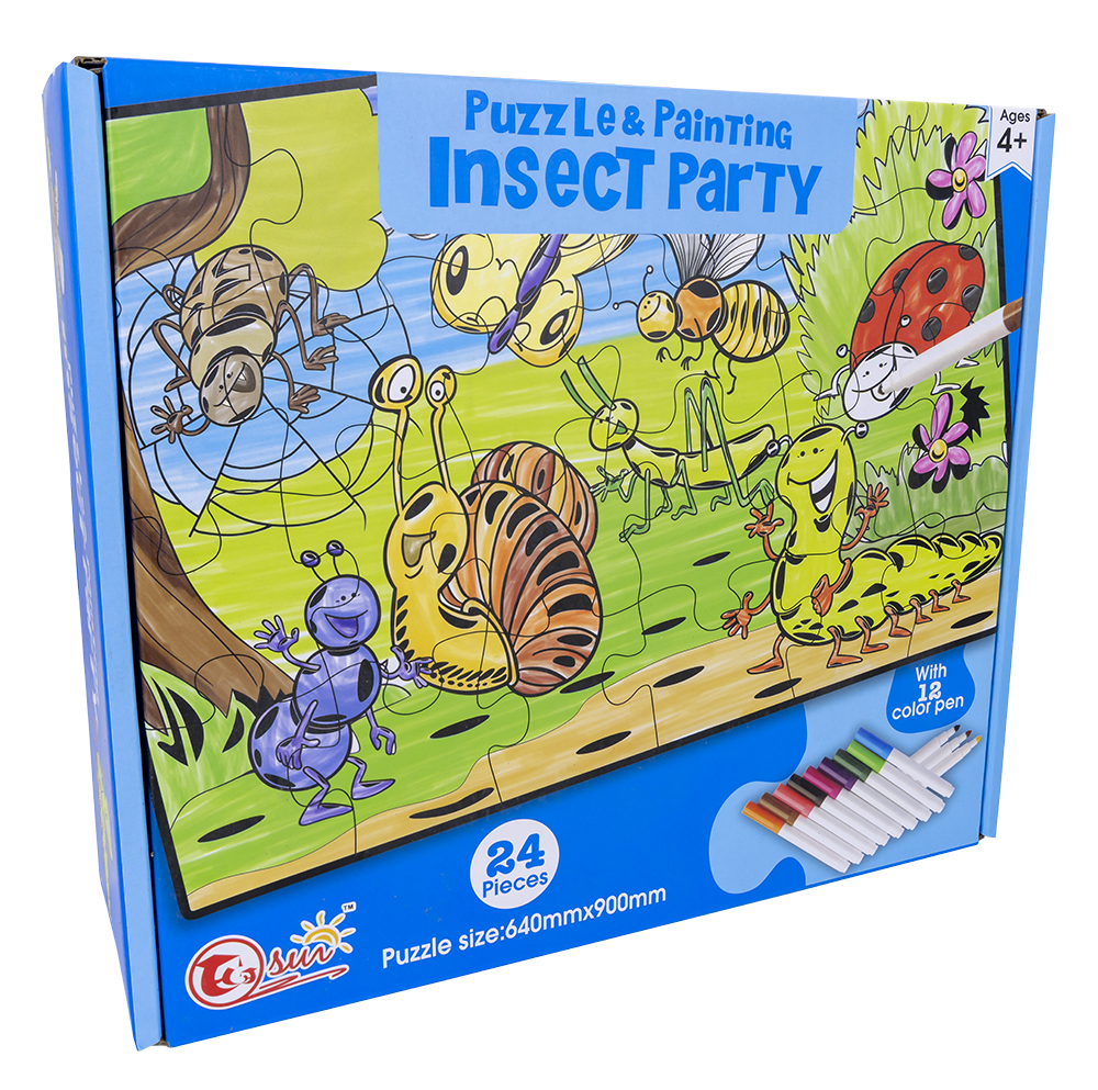 Puzzle Insect Party Pintar c/ 12 Marcadores (24 Peças)