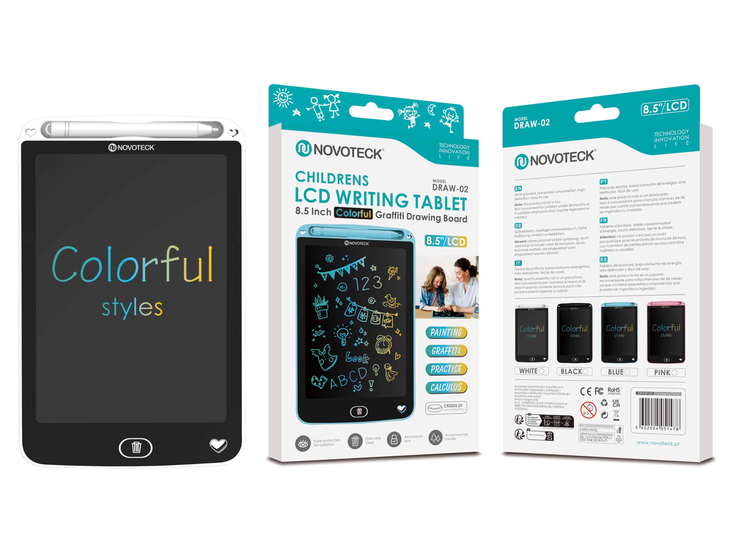 Tablet de Escrita LCD Colorido para Crianças - 8,5'' Polegadas, DRAW-02 Branco