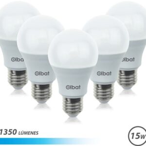 Pack 5x Lâmpadas LED A60 15W 1350LM E27 6500K - ELBAT