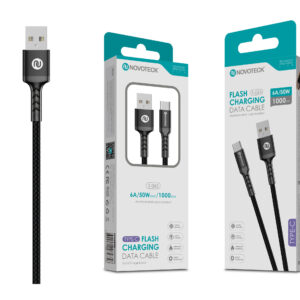 Cabo Type-C 6A 50W 1M Negro Durabilidade Nylon Trançado S-065