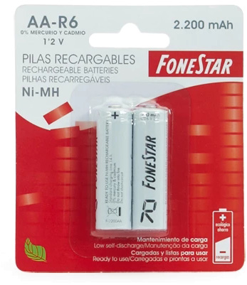 Blister 2 Pilhas Recarregáveis Ni-MH AA R6 2200mAh - FONESTAR