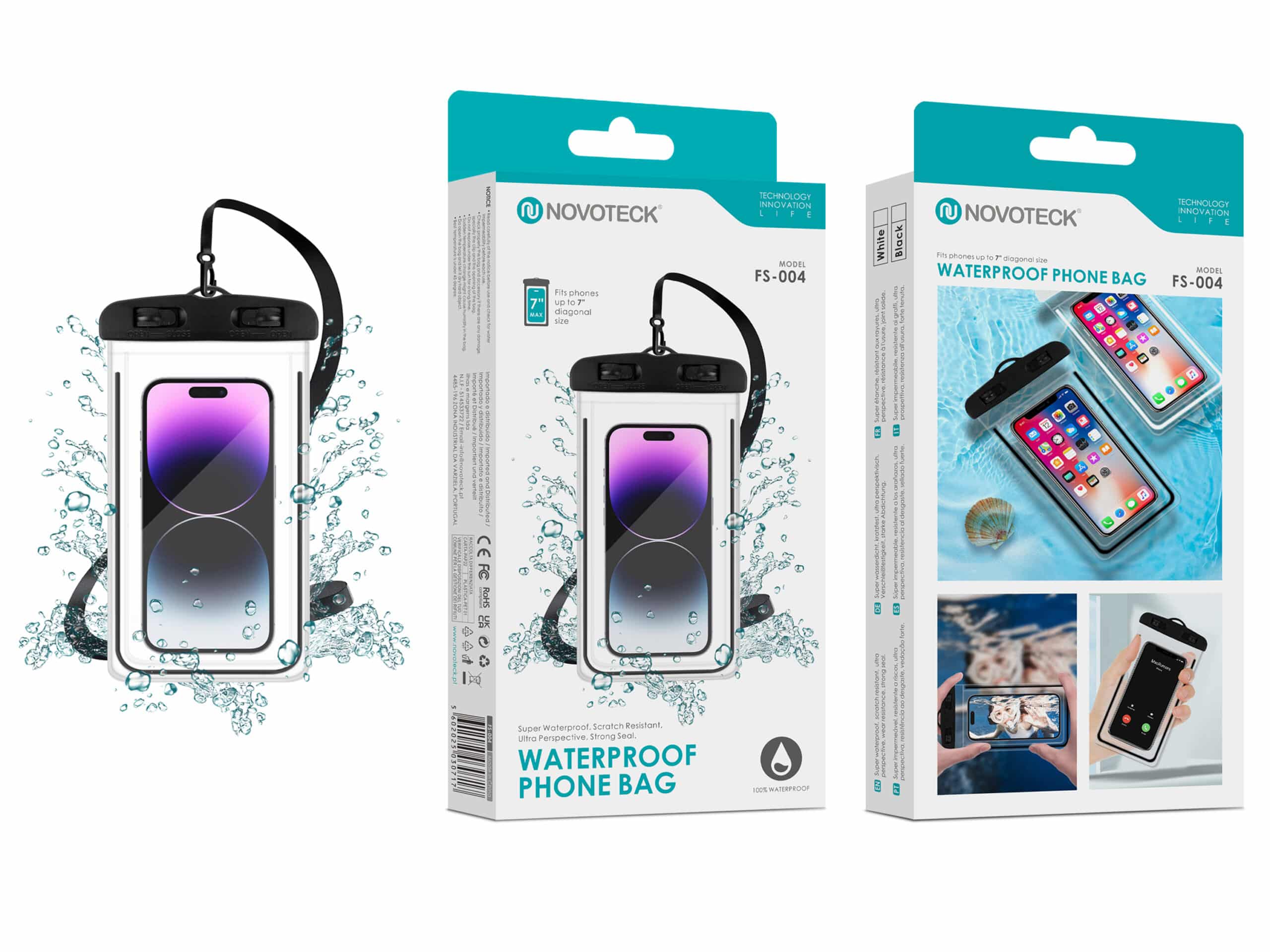 Bolsa Impermeável Negro para Telemóvel FS-004 – Compatível com Smartphones até 7"