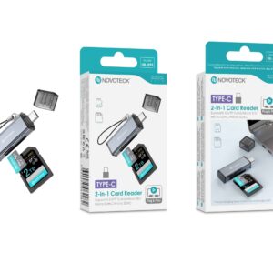 Leitor de Cartões 2 em 1 Novoteck HK-095 – USB-C, Compatível com SD, TF (MicroSD), SDHC, SDXC