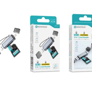Leitor de Cartões 2 em 1 HK-100 – USB-A + Lightning, Compatível com SD e TF (MicroSD)