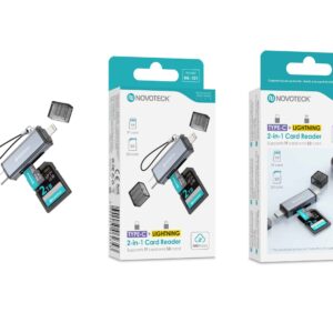 Leitor de Cartões 2 em 1 HK-101 – Type-C + Lightning, Compatível com SD e TF (MicroSD)
