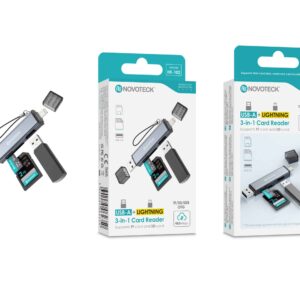 Leitor de Cartões 3 em 1 HK-102 – USB-A + Lightning, Compatível com SD, TF (MicroSD) e USB