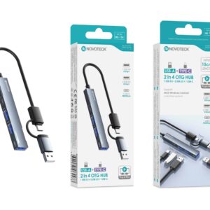 Hub USB-A + USB-C HK-114 2 em 4 com 1 USB 3.0 + 2 USB 2.0 + 1 USB-C