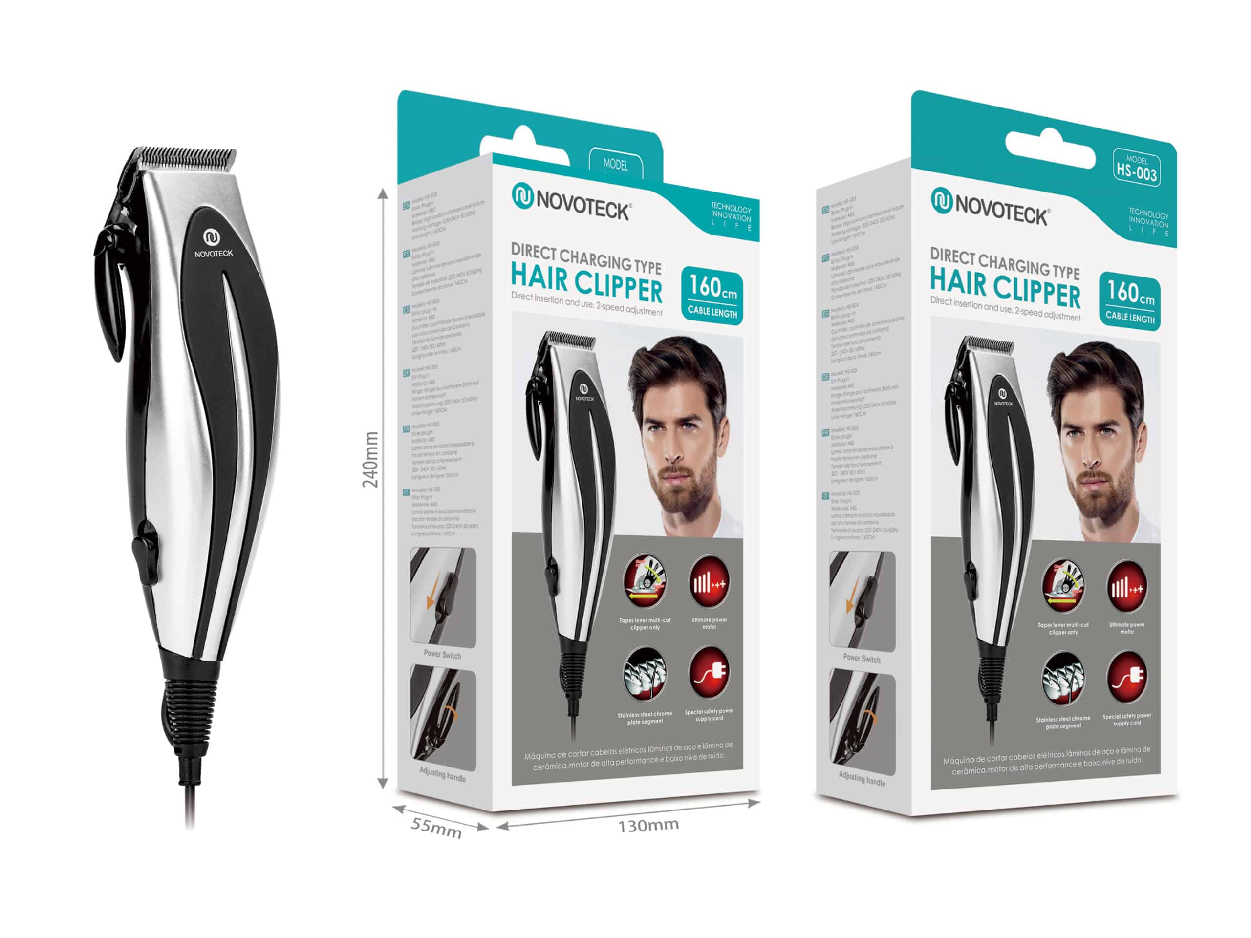 Máquina de Cortar Cabelo HS-003 Motor Potente, Cabo de 160 cm, Ajustável e Precisa