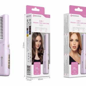 Escova Alisadora e Modeladora 2 em 1 Novoteck HT-002 – Recarregável, 3 Níveis de Temperatura, 1500mAh, Carregamento USB-C