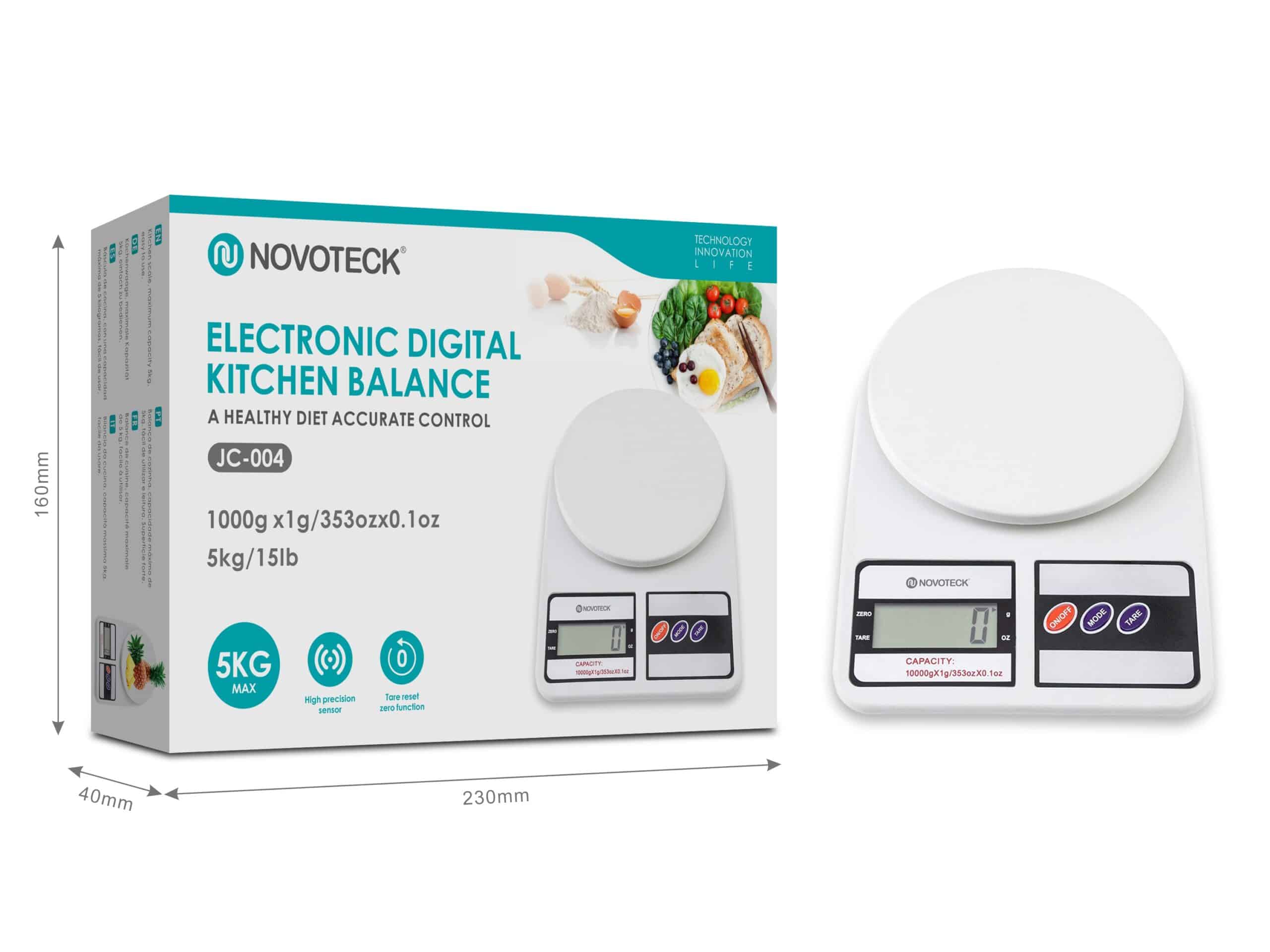 Balança Digital de Cozinha Novoteck JC-004 – Alta Precisão, Capacidade de 5 kg, Função Tara e Design Moderno