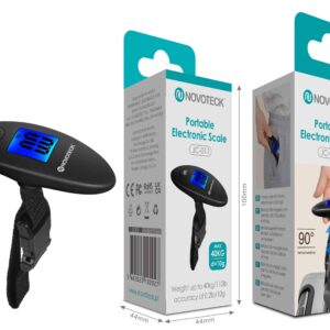 Balança Portátil Eletrônica Novoteck JC-011 - Capacidade 40kg, Precisão 10g, Display LED Azul, Gancho de Aço