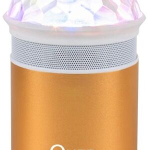Coluna Mini Portátil LEDs Efeitos RGB c/ Leitor FM, USB, MiniSD, MP3, Bluetooth (Dourado) - QUER