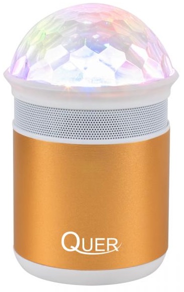 Coluna Mini Portátil LEDs Efeitos RGB c/ Leitor FM, USB, MiniSD, MP3, Bluetooth (Dourado) - QUER