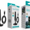 Antena de TV Interna Novoteck L-017 – 35-50 Milhas de Alcance, VHF/UHF, Cabo de 3m, Design Compacto, Conector IEC Masculino
