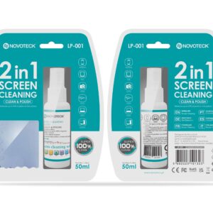 Kit de Limpeza para Telas LP-01 2 em 1 – Líquido 50ml com Pano de Microfibra, Elimina 99% dos Germes, Ideal para Dispositivos Eletrônicos