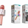 Microfone Bluetooth Sem Fios Rosa Gold M-004 com Alto-Falante Integrado e Luz LED – Karaokê Portátil