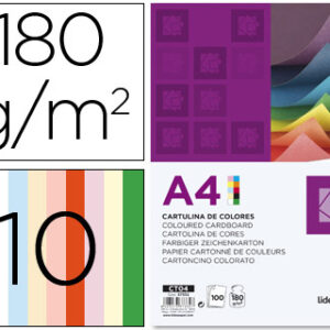 Cartolina 180g 100 Folhas A4 10 Cores Sortidas