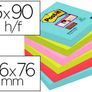 Bloco Notas Adesivas Post-It Super Sticky 76X76 mm c/ 90 Folhas (6 Unidades) Cores Miami