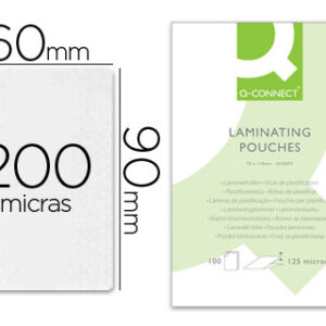 Bolsa de Plastificar Q-Connect 90 X 60 mm 200 Microns (100 Unidades)