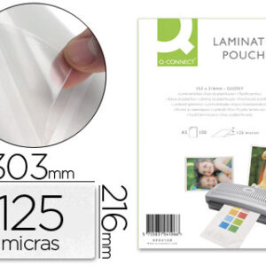 Bolsa de Plastificar Q-Connect 303 X 216 mm Din A4 125 Microns Auto Adesivas (100 Unidades)