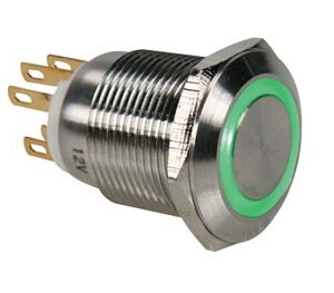 Pulsador Aço Inox. SPDT - 1NO 1NC - Luz Verde