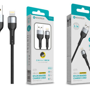Cabo de Dados Trançado Nylon 3.1A Carregamento Rápido - Negro , Lightning USB , 1.0M