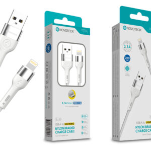 Cabo Lightning NOVOTECK S-118 - Nylon Trançado, 3.1A, 200cm,Branco