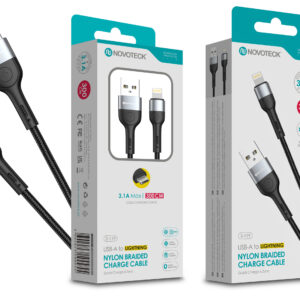Cabo de Dados Trançado Nylon 3.1A Carregamento Rápido - Negro , Lightning USB , 3.0M