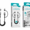 Cabo Retrátil 4 em 1 Novoteck S-130 – USB/USB-C para Lightning/USB-C, Espiral de 1.5M, Carga Rápida 60W/30W, Revestido em Tecido
