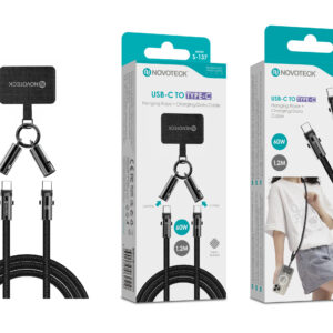 Cabo USB-C para USB-C S-137 com Alça de Pescoço 1.2m 60W para Carregamento e Dados