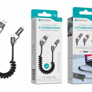 Cabo Retrátil 4 em 1 S-139 com Conectores USB-C e Lightning – 60W + 30W, Extensível até 1.5m