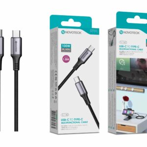 Cabo USB-C para USB-C S-142 – 100W, 4K 60Hz, 1.8m, Áudio, Vídeo e Dados