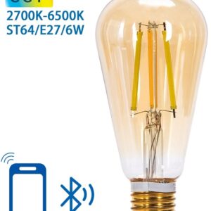 Lâmpada LED Inteligente E27 ST64 Filamento Mesh Bluetooth 220V 6W 2700K~6500K 806Lm (Âmbar)