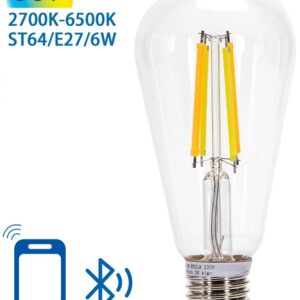Lâmpada LED Inteligente E27 ST64 Filamento Mesh Bluetooth 220V 6W 2700K~6500K 850Lm (Transparente)