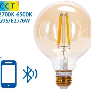 Lâmpada LED Inteligente E27 G95 Filamento Mesh Bluetooth 220V 6W 2700K~6500K 806Lm (Âmbar)