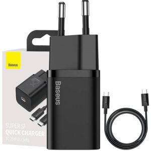 Carregador Super Si Quick Charger 1C 25W c/ Cabo USB-C - USB-C Preto (1 metro) - BASEUS