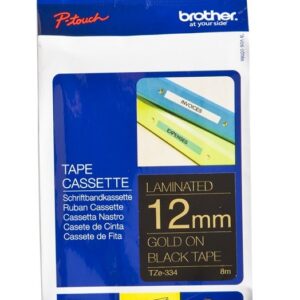 Fita Original TZe-334 Dourado Sobre Preto (8 mts/1,2cm) - BROTHER