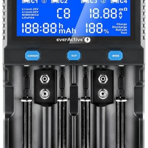 Carregador de Pilhas Ni-MH / Li-ion / Li-FePO4 AA/AAA/R14/C/SC/R20/9V/... com LCD - everActive